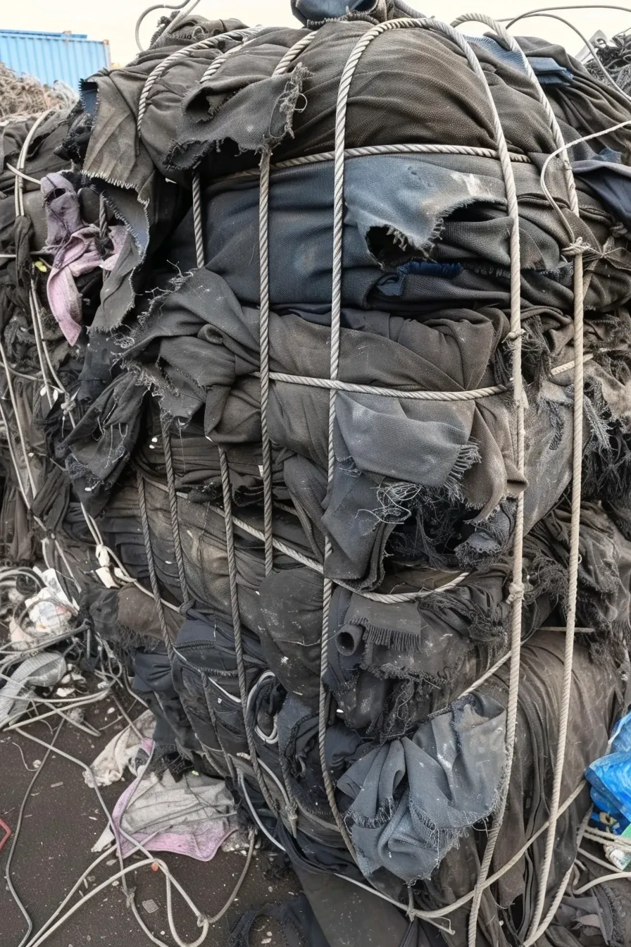 Pionowy kadr na hurtowy odbiór sprasowanych tekstyliów i czyściw przez CDSRecycling..